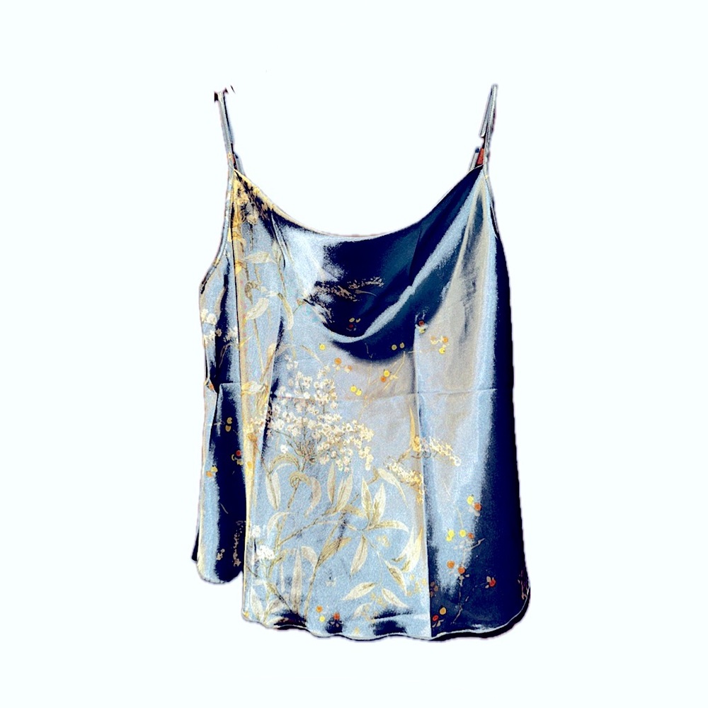 Floral Blue Silky Floral Print Camisole Top